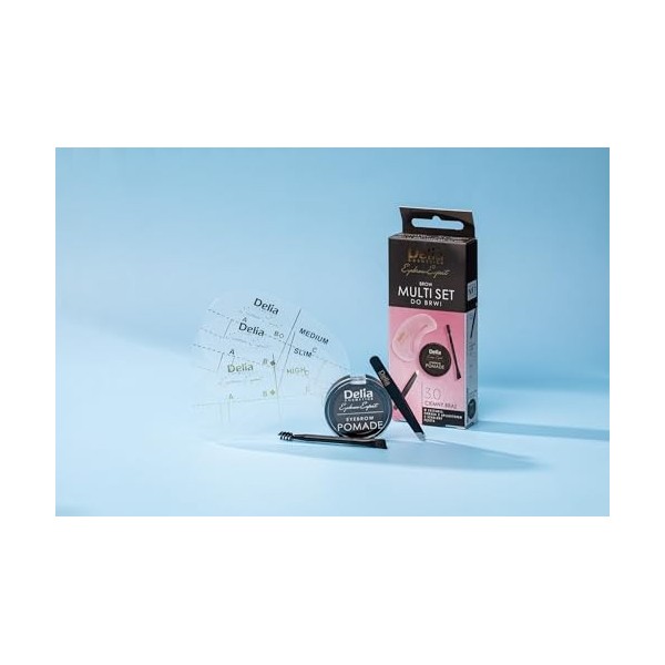 Delia Cosmetics - Multiset de sourcils - Marron foncé - Pince à épiler - Pommade à sourcils - Pochoirs - Forme des sourcils -