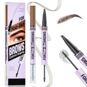 UroClysmic Crayon à Sourcil 2 en 1 Microblading Waterproof avec 4 Micro-pointes de Fourchette, Effet Poils Naturels 3D, Maqui