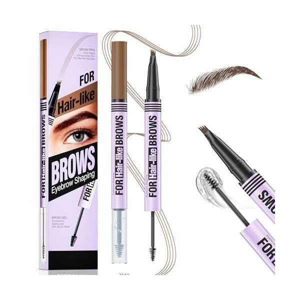 UroClysmic Crayon à Sourcil 2 en 1 Microblading Waterproof avec 4 Micro-pointes de Fourchette, Effet Poils Naturels 3D, Maqui