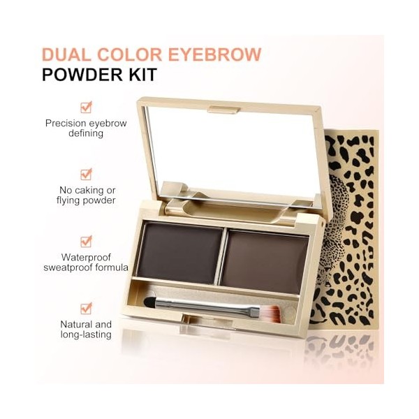 Boobeen Eyebrow Powder Kit, 2-color Waterproof Eyebrow Palette Makeup to Definer & Filler Brows, Eyebrow Color Powder Shape N