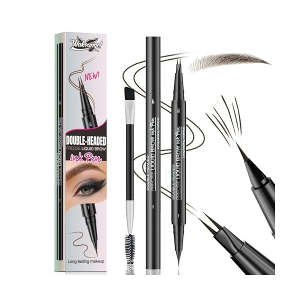 Crayon à sourcils liquide 2 en 1, Stylo à sourcils double pointe, Crayon Sourcil Waterproof,Magique 3D Micro Crayon Sourcils 