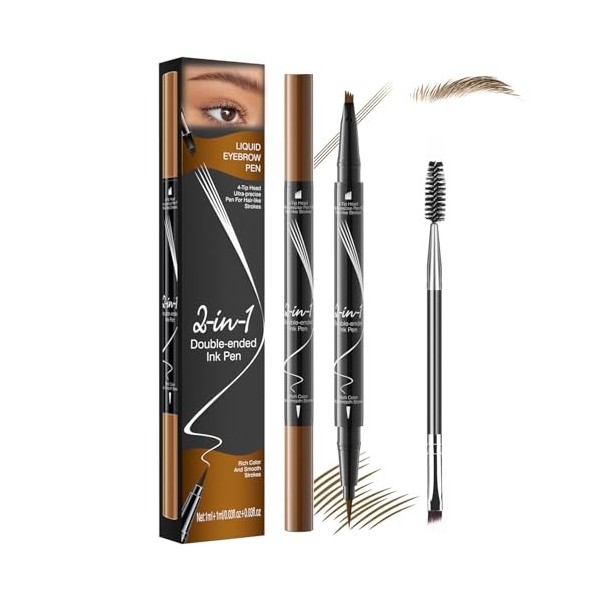 iwontalersy 2 pièces Crayon À Sourcils Double Embout 2 En 1,Crayon À Sourcils À 4 Pointes Microfourchues,Étanche À Leau,Bros