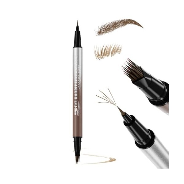Erinde Crayon Sourcils Microblading 2 en 1, Crayon Sourcils Waterproof, Pointe Multi-Ramifications et Pointe Précise, Maquill