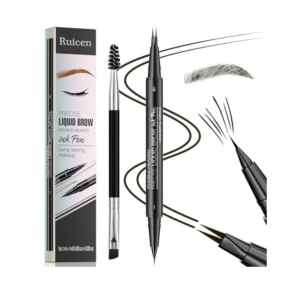 Crayon Sourcil, Crayon Sourcil Waterproof à Double Extrémité avec Micro-Fourchette et Pinceau Précis, Crayon à Sourcils - Pou...