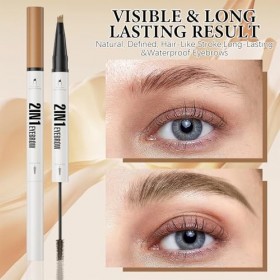 2 En 1 Crayon Sourcils Waterproof+Brosse à Pommade Sourcils,Crayon à Sourcils Liquide, Imperméable and Longue Durée Eyebrow P