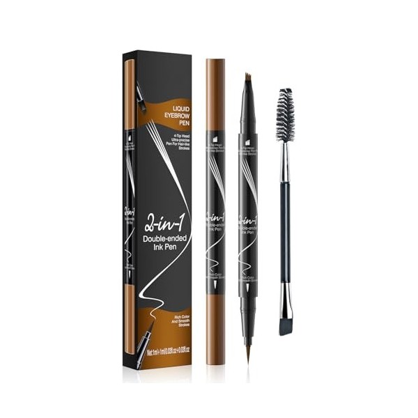 Crayon à sourcils imperméable, crayon à sourcils microblading à double extrémité 2 en 1 avec brosse à sourcils, eye-liner pou