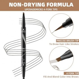 Crayon à sourcils imperméable, crayon à sourcils microblading à double extrémité 2 en 1 avec brosse à sourcils, eye-liner pou