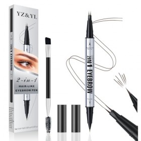 Crayon Sourcil YZ&YL, Double Embout Avec Micro-pointe à 2 Broches et Pointe Pinceau Précise, Stylo Sourcil Effet Poil, Imperm