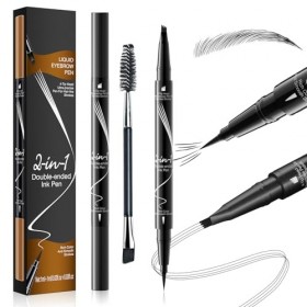 Crayon à Sourcils avec 4 conseils Imperméable à leau & Longue Durée Tattoo Brow, 3D Eyebrow Pencil, Crayon à sourcils à 4 po