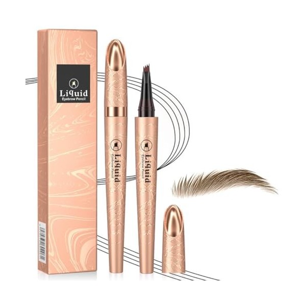 Crayon à sourcils magique avec 4 pointes microfourchues – 3D Crayon Sourcil Microblading Résistant à Leau, Stylo à sourcils 