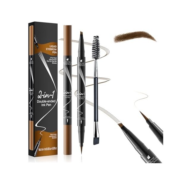 LAXISCREED Crayon Sourcil Waterproof Longue Tenue 2 en 1, Double Embout avec Crayon à Sourcil Microblading 4 Pointes et Eyeli
