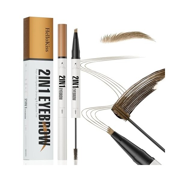2 En 1 Crayon Sourcils Waterproof+Brosse à Pommade Sourcils,Crayon à Sourcils Liquide, Imperméable and Longue Durée Eyebrow P