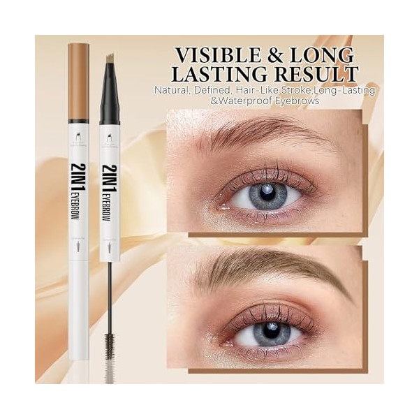 2 En 1 Crayon Sourcils Waterproof+Brosse à Pommade Sourcils,Crayon à Sourcils Liquide, Imperméable and Longue Durée Eyebrow P