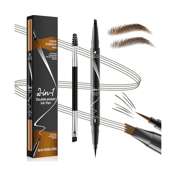 Crayon Sourcil Waterproof, Crayon Sourcil Double Extrémité avec Micro-Fourchette et Pinceau Précis - Pour des sourcils nature