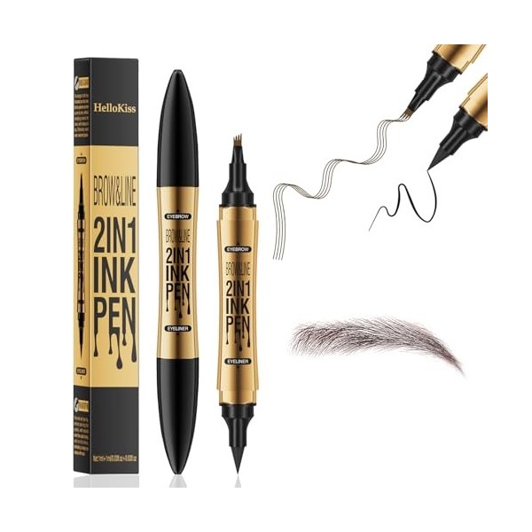 2 En 1 Crayon à sourcils liquide, 3D Tatouage Crayon à Sourcils Crayon Imperméable & Longue Durée Sourcil pour le Maquillage 