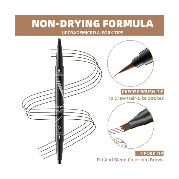 Crayon à sourcils imperméable, crayon à sourcils microblading à double extrémité 2 en 1 avec brosse à sourcils, eye-liner pou