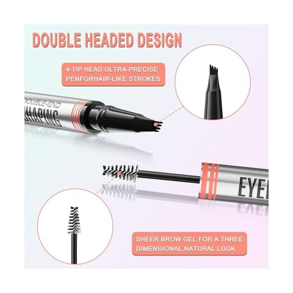 Crayon à Sourcil Magique 3D Waterproof, Micro Brow Pencil Avec 4 Pointes de Fourchette, Crayon Microblading Sourcil pour Sour