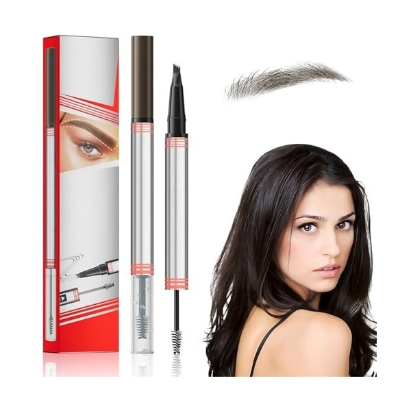 Microblading Crayon à sourcils 2 en 1 avec gel - Crayon à sourcils avec 4 pointes fourchues - 2 en 1 - Brow Pen and Sealing B