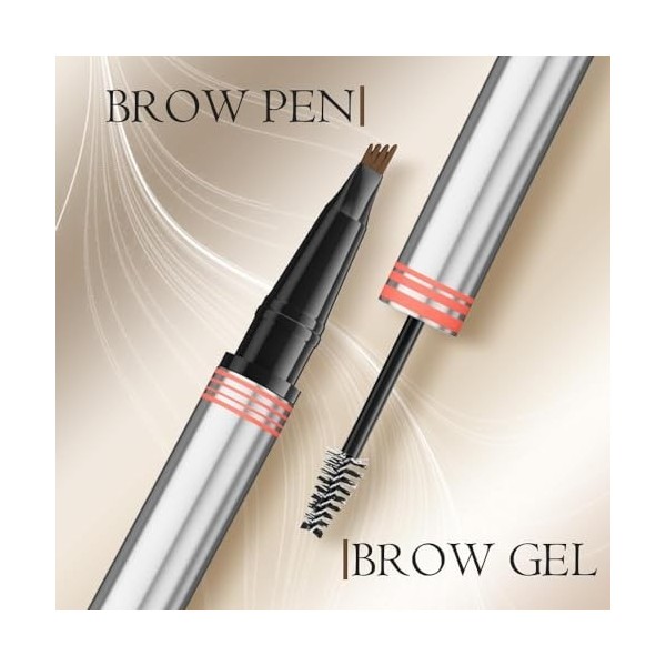 Microblading Crayon à sourcils 2 en 1 avec gel - Crayon à sourcils avec 4 pointes fourchues - 2 en 1 - Brow Pen and Sealing B