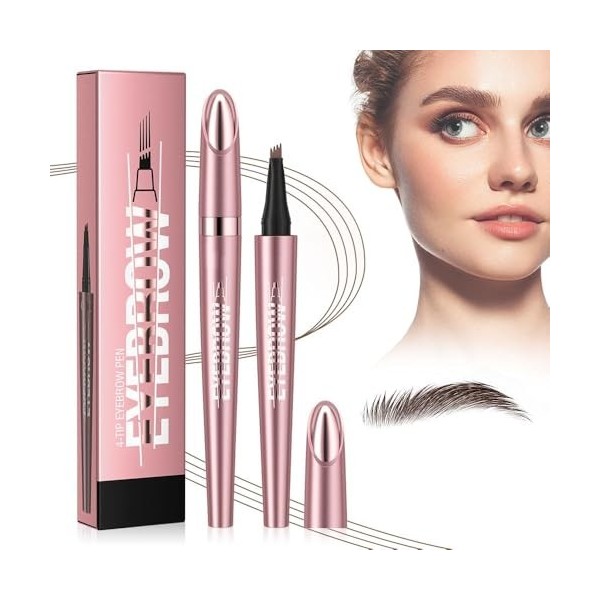 Crayon à Sourcils Waterproof Imperméable avec 4 Micro-Fourchettes Ultra-Précises – Stylo Sourcil Effet Poil 3D, Résistant