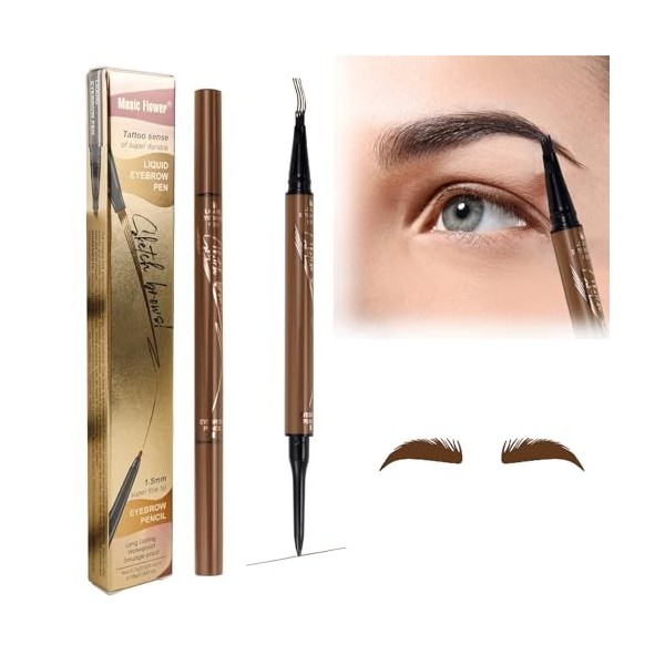 Crayon Sourcil Waterproof Crayons à Sourcils Liquide Maquillage Eyebrow Pencil 3D Microblading avec 4 Pointes de Fourchette B