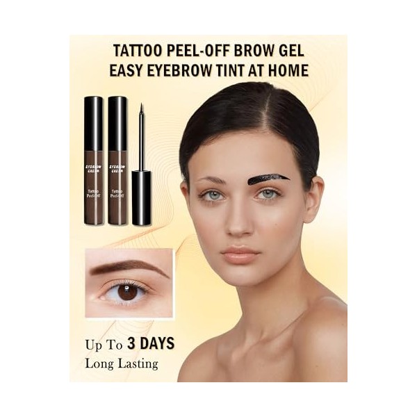 Lestpola Gel à sourcils - Marron foncé - Imperméable - Résistant à la transpiration - Tenue 3 jours - 2 gels & 6 pochoirs - L