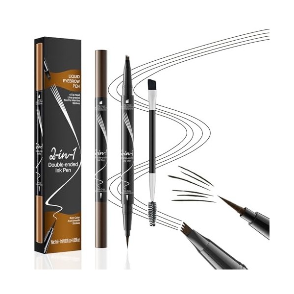 MisFun Longue Durée Crayon Sourcil, Crayon à Sourcil Magique 3D Imperméable Avec 4 Pointes de Fourchette, Microblading Eyebro