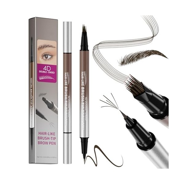 Crayon à sourcils 2 en 1 résistant à leau, stylo de précision avec pinceau pour dessin naturel des poils, formule résistante