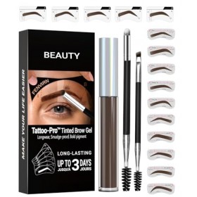 Kit de coloration pour sourcils - Gel couleur avec pochoirs, couleur gel de tatouage pour sourcils, tatouage semi-permanent, 