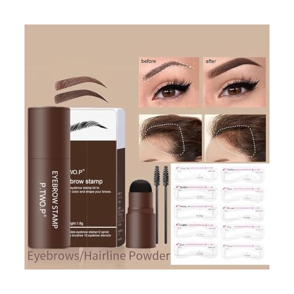 Kit de pochoirs à sourcils, poudre imperméable et pochoir pour sourcils, 10 pochoirs à sourcils réutilisables et 2 pinceaux à