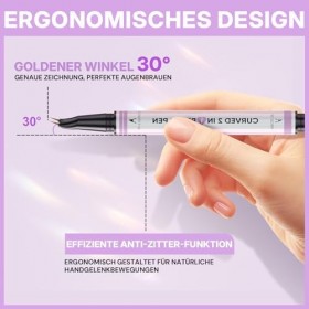 2CHILL Crayon à Sourcils Incurvé à 30 °, 2 en 1 Eyebrow Pen, Imperméables Avec 2 Conseils, Cosmétique Microbladants Vifs pour