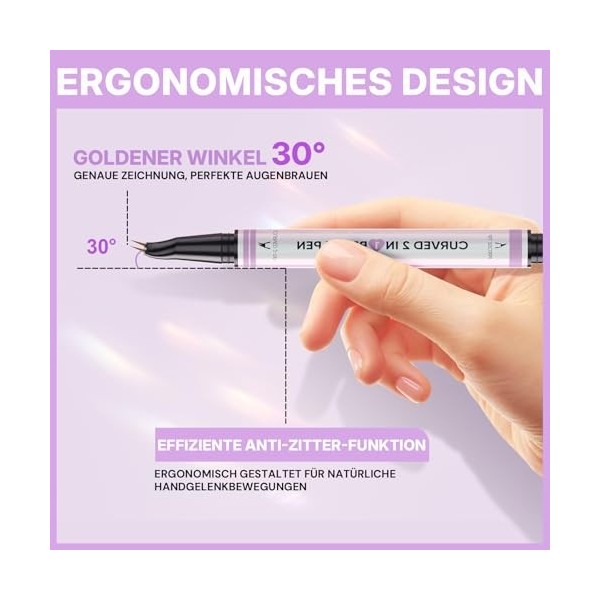 2CHILL Crayon à Sourcils Incurvé à 30 °, 2 en 1 Eyebrow Pen, Imperméables Avec 2 Conseils, Cosmétique Microbladants Vifs pour