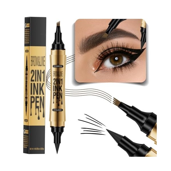 Crayon à sourcils liquide, 3D Tatouage Crayon à Sourcils avec 4 conseils Crayon Imperméable & Longue Durée Sourcil pour le Ma