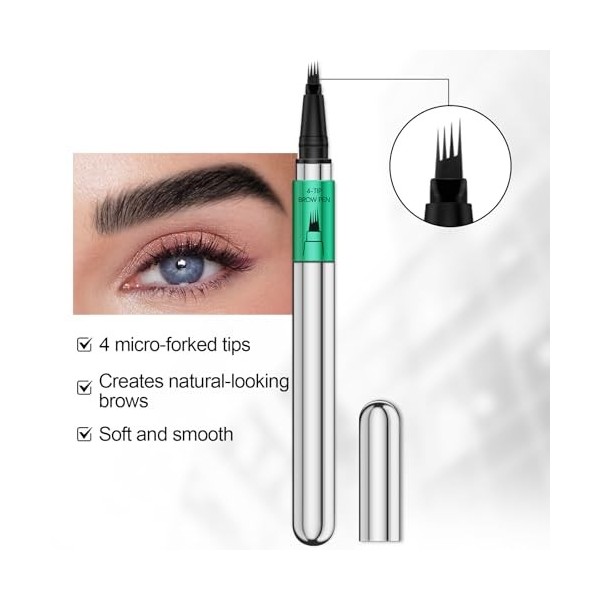 Apooliy Stylo à sourcils pour microblading，Longue durée and Crayon à sourcils imperméable Micro 4 Point Brow Pen， pour créer 