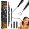 VLYX Crayon à Sourcils 2-en-1, Crayon Microblading avec Pointe à 4 Fourches et Brosse Précise pour Effet Naturel 3D, Résistan