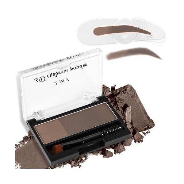 Boobeen Poudre à Sourcils Bicolore avec Cachet pour Sourcils, Maquillage Naturel Imperméable pour Sourcils, Poudre de Définit