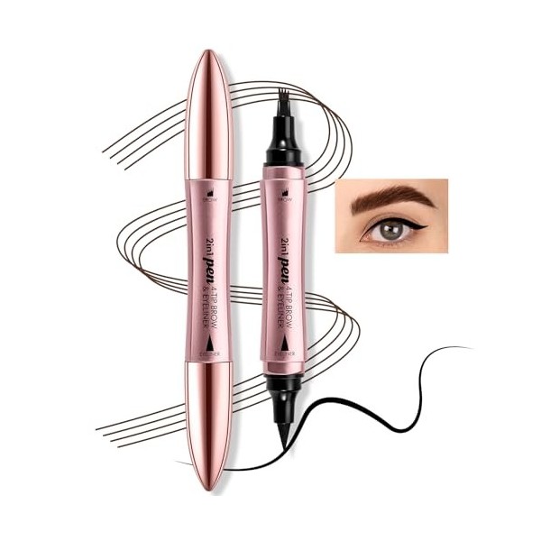 Boobeen 2 in 1 Crayon à sourcils, crayon à sourcils à double extrémité pour femmes Eyeliner avec 4 pointes fourchues et bross