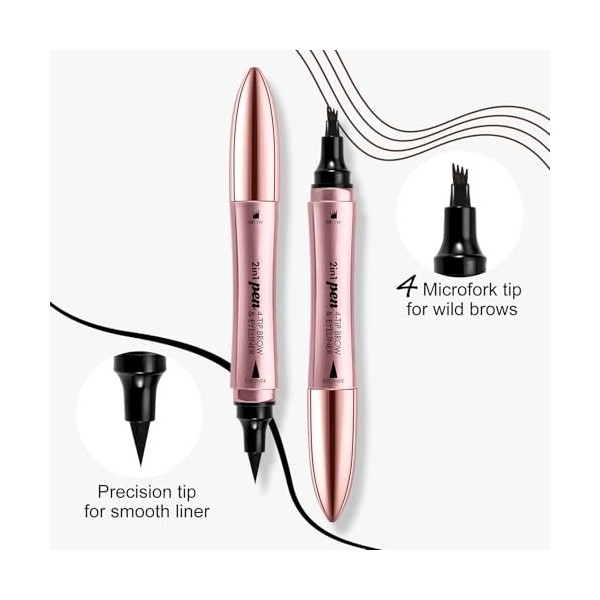 Boobeen 2 in 1 Crayon à sourcils, crayon à sourcils à double extrémité pour femmes Eyeliner avec 4 pointes fourchues et bross