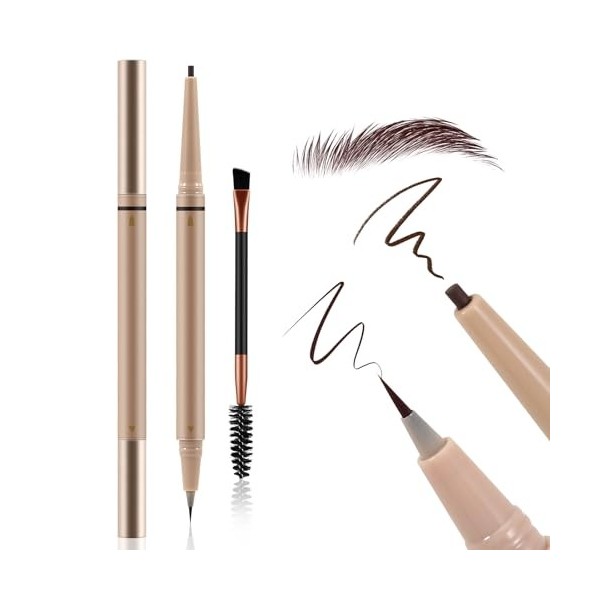 Boobeen 2PCS Microblading Eyebrow Pencil, stylo à sourcils à pointe fine 2 en 1 et brosse Spoolie, résistant à leau et aux b
