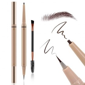Boobeen 2PCS Microblading Eyebrow Pencil, stylo à sourcils à pointe fine 2 en 1 et brosse Spoolie, résistant à leau et aux b