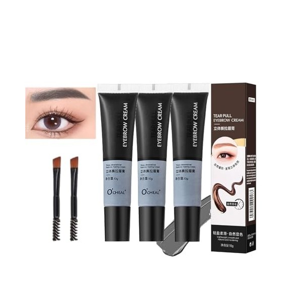 3pcs Gel pour Sourcils à Décoller avec un Pinceau, Gel de Tatouage pour Sourcils Semi-permanent, Teinte Imperméable pour Sour