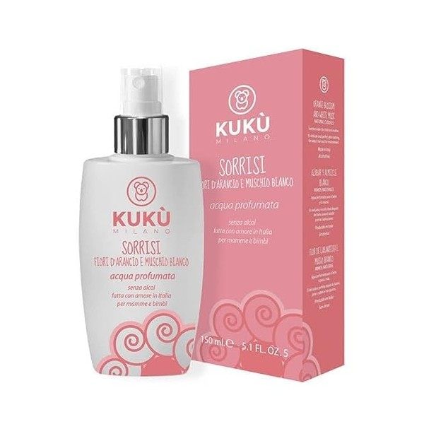 KUKÙ MILANO - Abbras - Eau parfumée 150 ml pour enfant et maman, sans alcool, fabriquée en Italie - Pêche et camomille