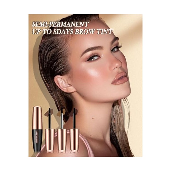 3 Couleurs Gel Sourcils Peel Off, Teinture Sourcils Tattoo Longue Durée, Waterproof et Anti-transfert, Durée de Vie de 3 Jour