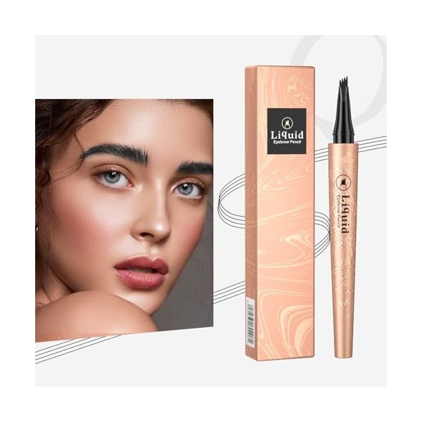 Vawolecy Stylo à sourcils Microblade, crayon à sourcils avec applicatrice à pointe micro-fourche à 4 broches de qualité supér
