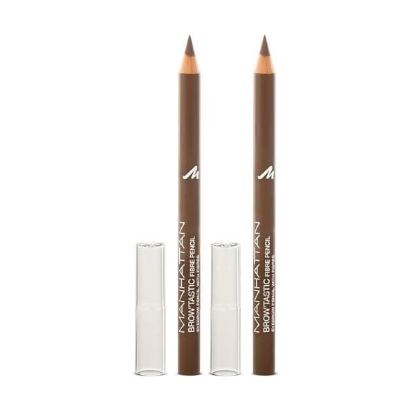 Manhattan BrowTastic Crayon à sourcils - Crayon à sourcils marron avec fibres repulpantes pour des sourcils denses et défini