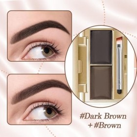 Kit de poudre à sourcils étanche 2 en 1 avec miroir et pinceau - Anti-bavures - Palette de fards à paupières et sourcils long