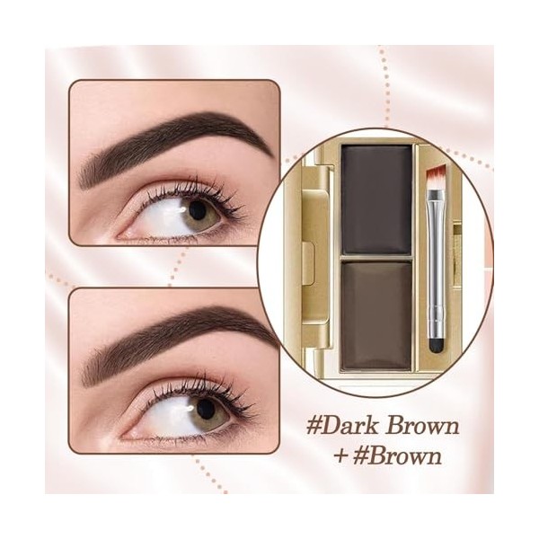 Kit de poudre à sourcils étanche 2 en 1 avec miroir et pinceau - Anti-bavures - Palette de fards à paupières et sourcils long
