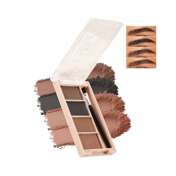 Boobeen Palette de 4 couleurs de poudre à sourcils pour femmes, maquillage de poudre à sourcils mate longue durée, kit de con