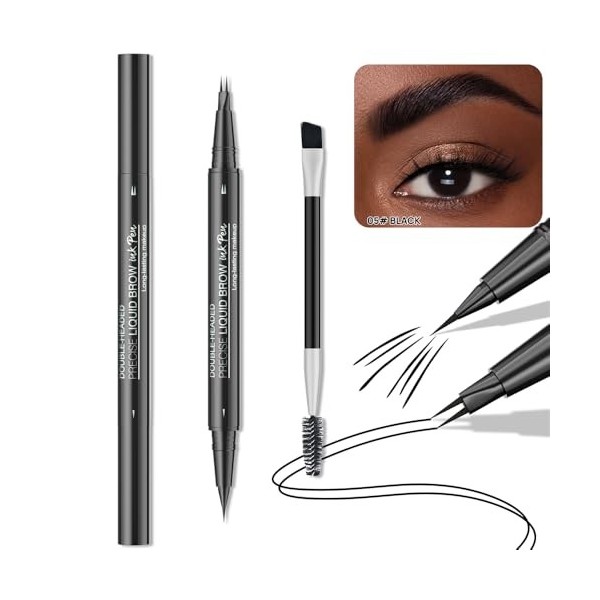 Crayon à sourcils 2 en 1 à double extrémité avec 2 pointes et pointe pinceau précise, étanche toute la journée, stylo à sourc