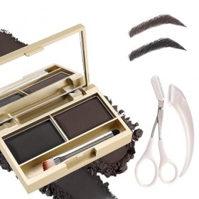Kit de poudre à sourcils étanche 2 en 1 avec miroir et pinceau - Palette bicolore pour sourcils et fards à paupières, anti-tr